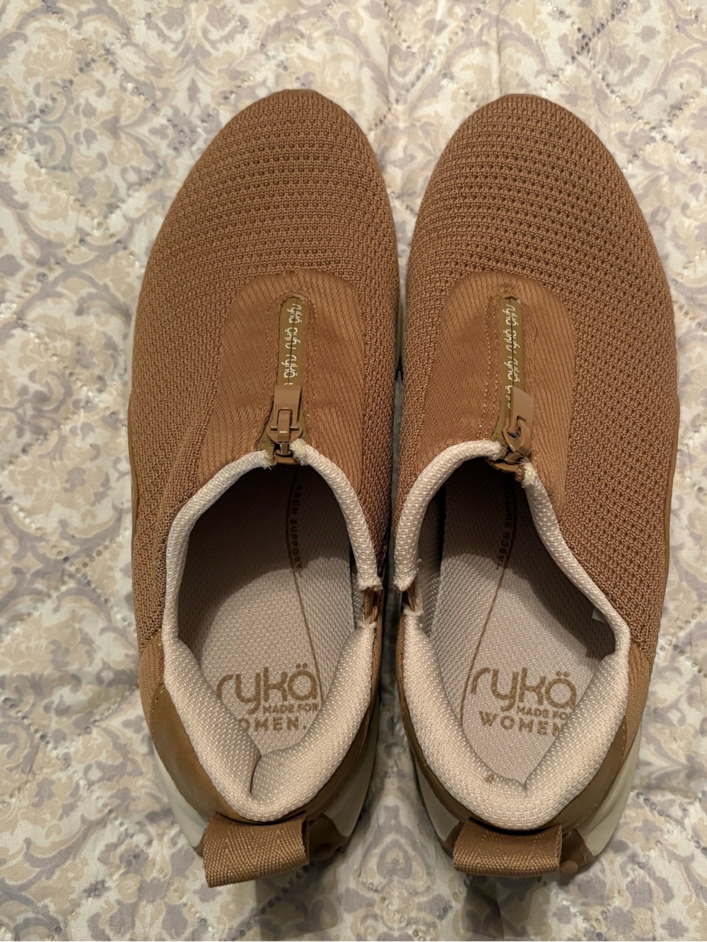 Ryka Women's Slip-On Zipper Knit Sneakers — Brown